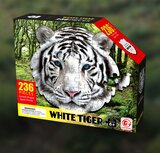 Shaped Puzzel - Dierenpuzzel - Vormpuzzel - Puzzel in de vorm van een White Tiger Kop &ndash; White Tiger - Dieren Puzzel - 236 stukjes &ndash; 42 x 42 cm - voor kinderen, volwassenen en ouderen