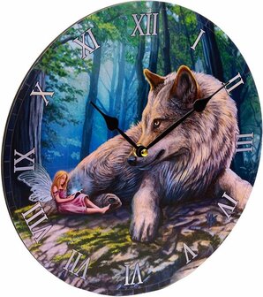 Lisa Parker Fairy Stories Wandklok Fee &amp; Wolf &ndash; Fantasy Sprookjes Klok &ndash; &Oslash;30 cm &ndash; Woondecoratie / Kinderkamer / Cadeau