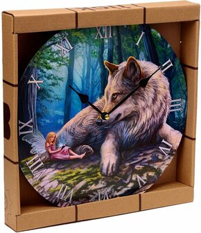 Lisa Parker Fairy Stories Wandklok Fee &amp; Wolf &ndash; Fantasy Sprookjes Klok &ndash; &Oslash;30 cm &ndash; Woondecoratie / Kinderkamer / Cadeau