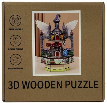 Houten 3D Puzzel - Kasteel &ndash; LED Verlichting - Geluid - Beweging - Bouwpakket