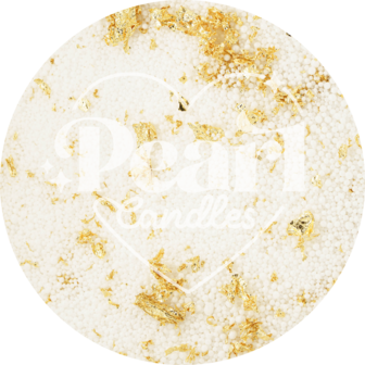 Pearl Candles - Kaarsenzand &ndash; Golden Mess - Zelf theelichtje waxinelichtje maken - Lont inbegrepen - Wit - Goud - &plusmn;125 / &plusmn;150 Branduren - 250 g