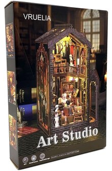 Houten 3D Puzzel Book Nook &ndash; Art Studio | Miniatuur Kunstatelier met Verlichting | Vanaf 14 Jaar