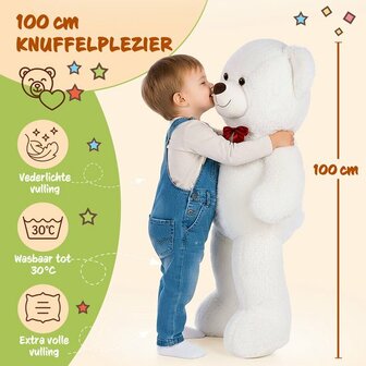 Monzana Knuffelbeer XL - 100cm Staand Pluch - Wit