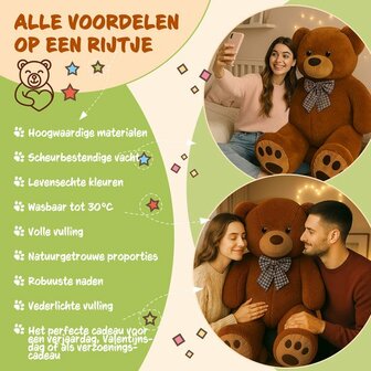 Monzana Knuffelbeer XL - 100cm Staand Pluch - Bruin