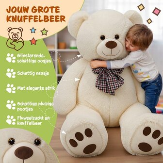 Monzana Knuffelbeer XL - 100cm Staand Pluch - Cr&egrave;me