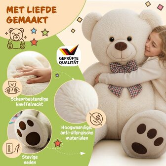 Monzana Knuffelbeer XL - 100cm Staand Pluch - Cr&egrave;me