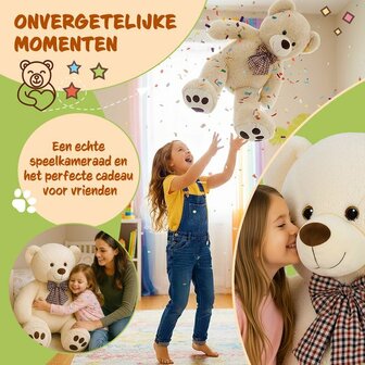 Monzana Knuffelbeer XL - 100cm Staand Pluch - Cr&egrave;me