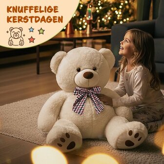 Monzana Knuffelbeer XL - 100cm Staand Pluch - Cr&egrave;me
