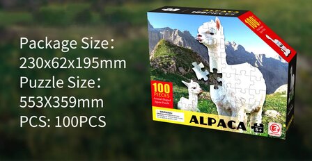 Shaped Puzzel - Dierenpuzzel - Vormpuzzel - Puzzel in de vorm van een Alpaca &ndash; Alpaca - Dieren Puzzel - 100 stukjes - 55 x 40 cm - voor kinderen, volwassenen en ouderen