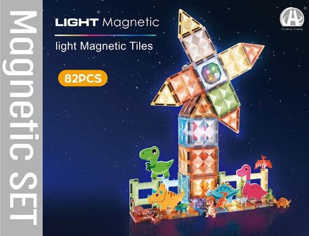 Magnetisch speelgoed met Licht &ndash; Dinosaurs Thema - 82-delige Bouwset
