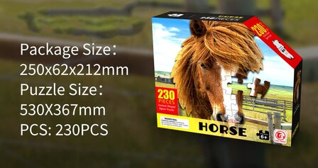 Shaped Puzzel - Dierenpuzzel - Vormpuzzel - Puzzel in de vorm van een Paarden Kop &ndash; Paard - Dieren Puzzel - 230 stukjes &ndash; 53 x 36 cm - voor kinderen, volwassenen en ouderen
