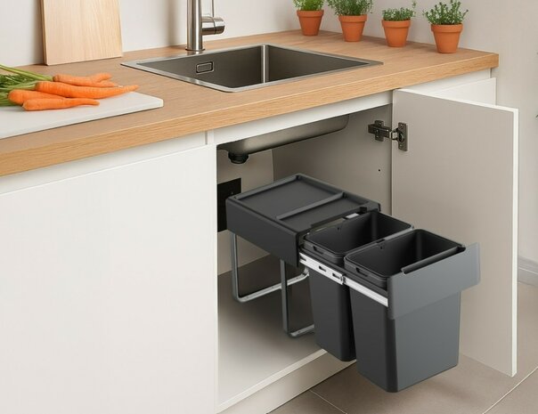 Practo Home - Inbouw afvalemmer 2x20 L &ndash; Volledig uittrekbaar met soft-close