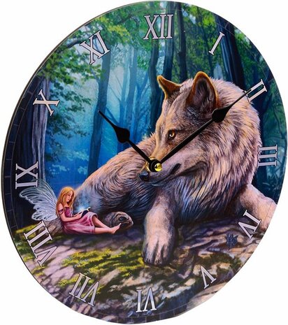 Lisa Parker Fairy Stories Wandklok Fee & Wolf &ndash; Fantasy Sprookjes Klok &ndash; &Oslash;30 cm &ndash; Woondecoratie / Kinderkamer / Cadeau