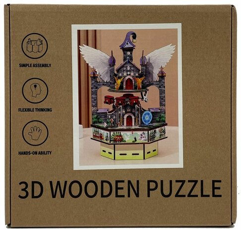 Houten 3D Puzzel - Kasteel &ndash; LED Verlichting - Geluid - Beweging - Bouwpakket