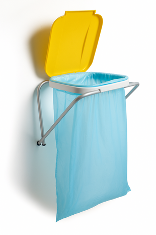 Practo Home &ndash; Vuilniszakhouder Geel - 60-130L Muurbevestiging &ndash; Met 3 Rollen Eco Afvalzakken 110L