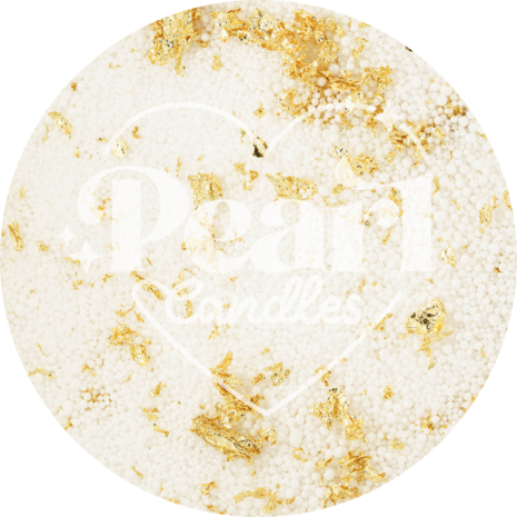Pearl Candles - Kaarsenzand &ndash; Golden Mess - Zelf theelichtje waxinelichtje maken - Lont inbegrepen &ndash; Wit - Goud - &plusmn;250 / &plusmn;300 Branduren &ndash; 500 g