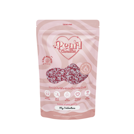 Pearl Candles - Kaarsenzand - My Valentine - Zelf theelichtje waxinelichtje maken - Lont inbegrepen - Wit - Roze - &plusmn;125 / &plusmn;150 Branduren &ndash; 250 g