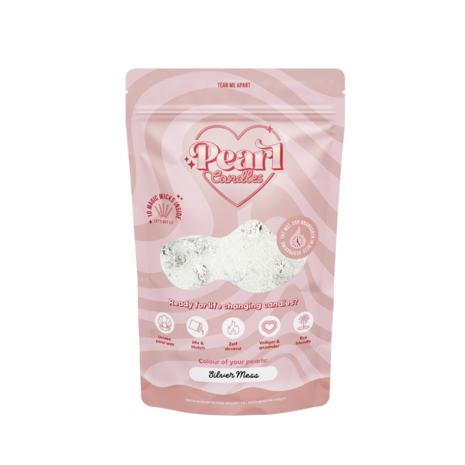 Pearl Candles - Kaarsenzand - Silver Mess- Zelf theelichtje waxinelichtje maken - Lont inbegrepen &ndash; Wit - Zilver - &plusmn;250 / &plusmn;300 Branduren &ndash; 500 g