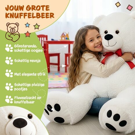 Monzana Knuffelbeer XL - 100cm Staand Pluch - Wit