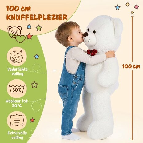 Monzana Knuffelbeer XL - 100cm Staand Pluch - Wit
