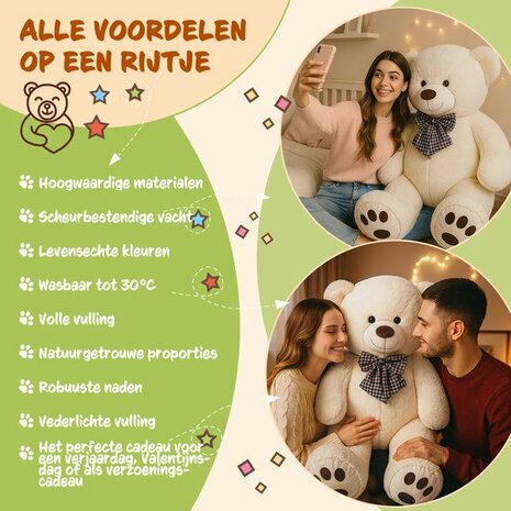 Monzana Knuffelbeer XL - 100cm Staand Pluch - Cr&egrave;me