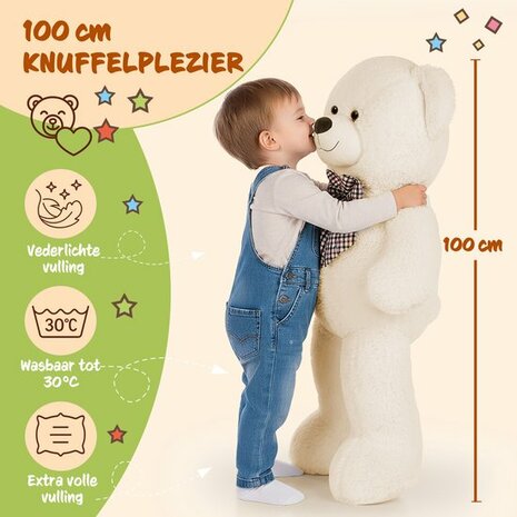 Monzana Knuffelbeer XL - 100cm Staand Pluch - Cr&egrave;me