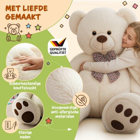 Monzana Knuffelbeer XL - 100cm Staand Pluch - Cr&egrave;me