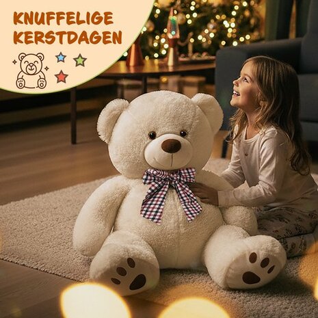 Monzana Knuffelbeer XL - 100cm Staand Pluch - Cr&egrave;me