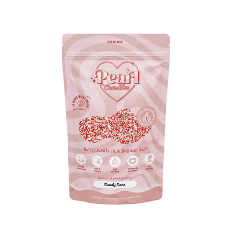 Kaarsenzand - Kaarsenzand met lonten - Pearl Candles - DIY kaarsen maken - Candy Cane - Zelf theelichtje waxinelichtje maken - Lont inbegrepen &ndash; Rood - Wit - &plusmn;250 / &plusmn;300 Branduren &ndash; 500 g