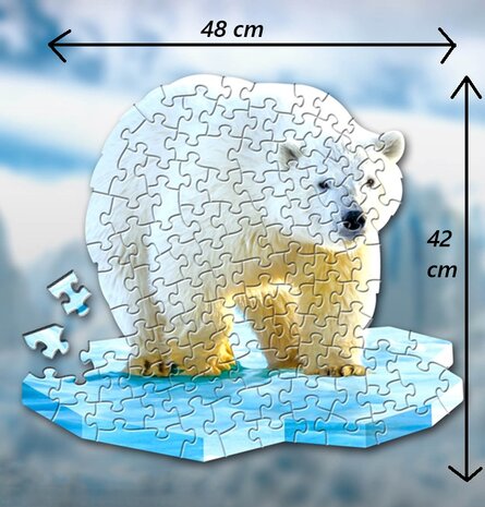 Shaped Puzzel - Dierenpuzzel - Vormpuzzel - Puzzel in de vorm van een ijsbeer - ijsbeerpuzzel - Dieren Puzzel - 100 stukjes - 48 x 42 cm - voor kinderen, volwassenen en ouderen