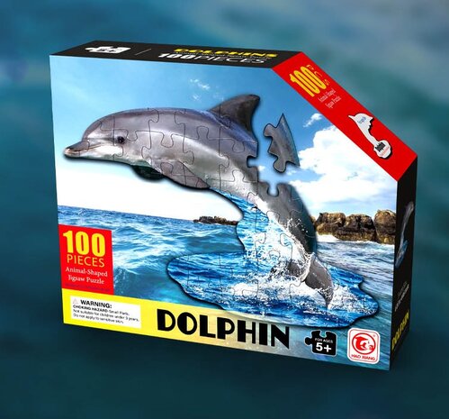 Shaped Puzzel - Dierenpuzzel - Vormpuzzel - Puzzel in de vorm van een ijsbeer - Dolfijnpuzzel - Dieren Puzzel - 100 stukjes - 54 x 44 cm - voor kinderen, volwassenen en ouderen