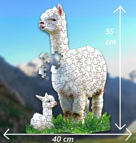 Shaped Puzzel - Dierenpuzzel - Vormpuzzel - Puzzel in de vorm van een Alpaca &ndash; Alpaca - Dieren Puzzel - 100 stukjes - 55 x 40 cm - voor kinderen, volwassenen en ouderen