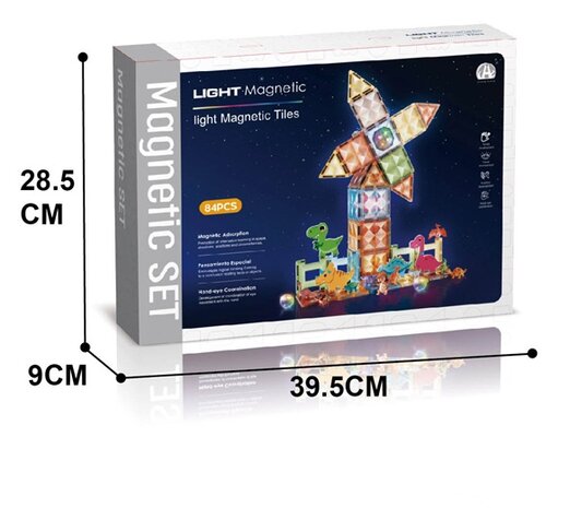 Magnetisch speelgoed met Licht &ndash; Dinosaurs Thema - 82-delige Bouwset