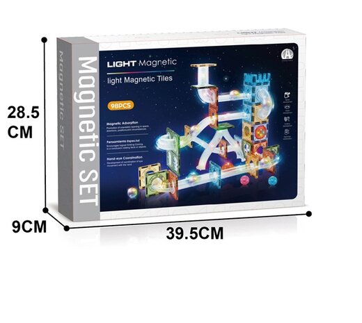 Magnetisch knikkerbaan met Licht &ndash; 98-delige - Magnetische Bouwset &ndash; Educatief Constructiespeelgoed voor Kinderen