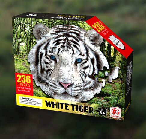 Shaped Puzzel - Dierenpuzzel - Vormpuzzel - Puzzel in de vorm van een White Tiger Kop &ndash; White Tiger - Dieren Puzzel - 236 stukjes &ndash; 42 x 42 cm - voor kinderen, volwassenen en ouderen