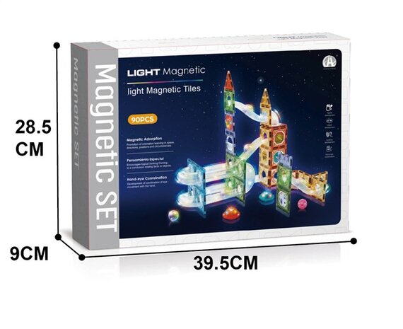 Magnetische Knikkerbaan met Licht &ndash; 90 - delige Bouwset 