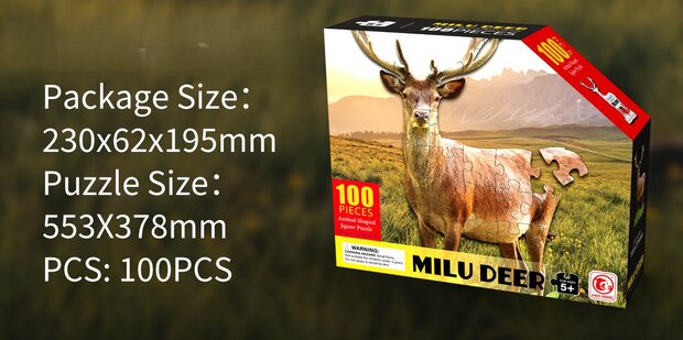 Shaped Puzzel - Dierenpuzzel - Vormpuzzel - Puzzel in de vorm van een Hert &ndash; Hert - Dieren Puzzel - 100 stukjes &ndash; 55 x 38 cm - voor kinderen, volwassenen en ouderen