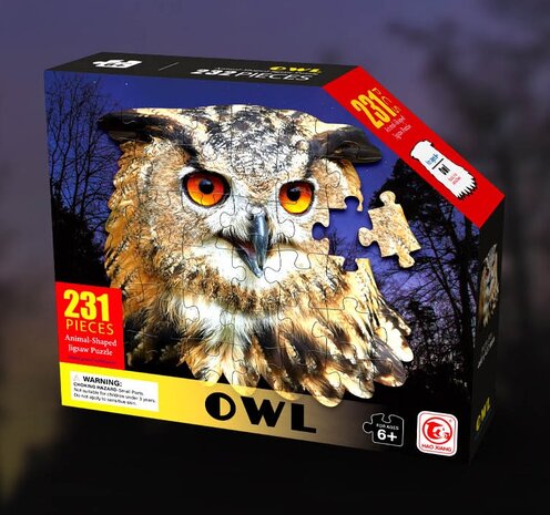 Shaped Puzzel - Dierenpuzzel - Vormpuzzel - Puzzel in de vorm van een Uilen kop &ndash; Uil - Dieren Puzzel - 231 stukjes &ndash; 46 x 44 cm - voor kinderen, volwassenen en ouderen